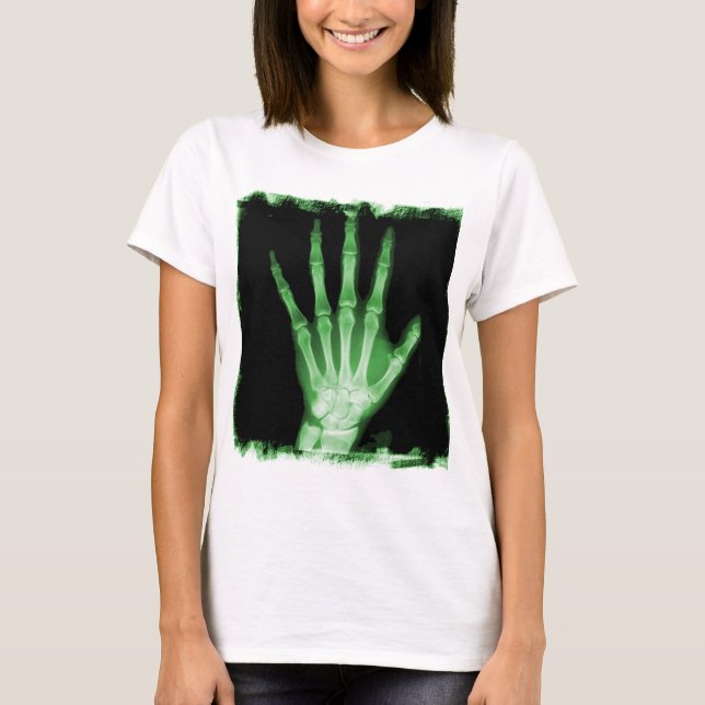 Green X-ray Skeleton Hand T-Shirt (Front)