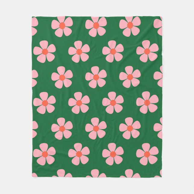 Green Y2K Vibrant Wildflower Bold Retro Spring  Fleece Blanket (Front)