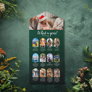 Green Year in Review Multi Photo Collage Christmas All In One Invitation