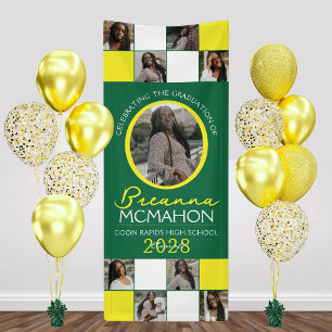 Green & Yellow 9 Photo Collage Graduation Vinyl Banner