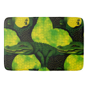 Green Yellow Alligator Crocodile Dragon Artistic Bath Mat