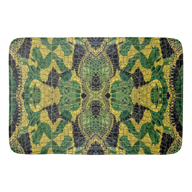 Green Yellow Alligator Crocodile Dragon Leather Bath Mat (Front)