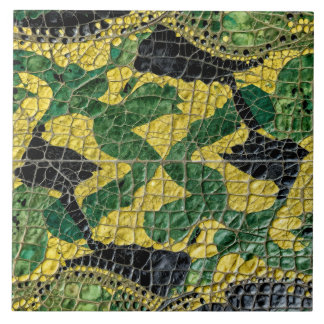 Green Yellow Alligator Crocodile Dragon Leather Ceramic Tile