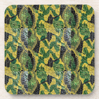 Green Yellow Alligator Crocodile Dragon Leather Coaster