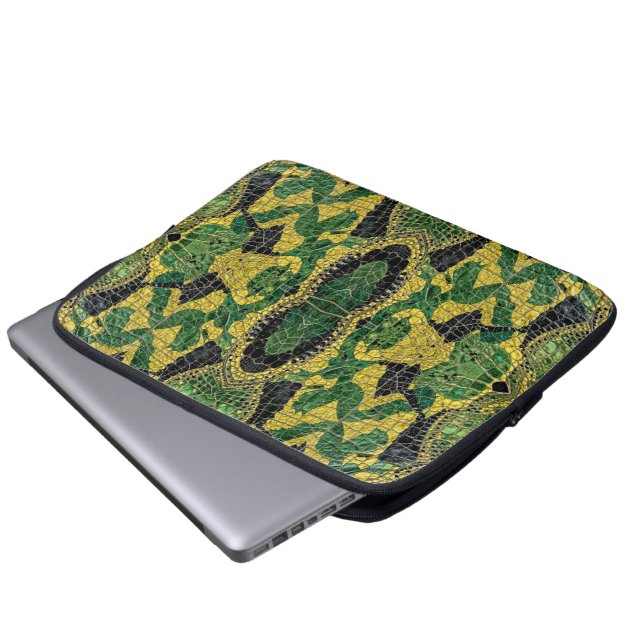 Green Yellow Alligator Crocodile Dragon Leather Laptop Sleeve (Front Bottom)