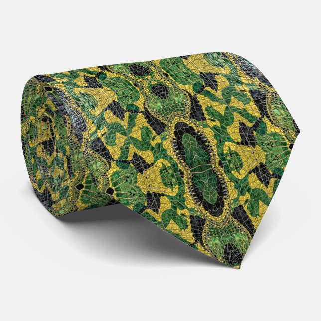 Green Yellow Alligator Crocodile Dragon Leather Tie (Rolled)