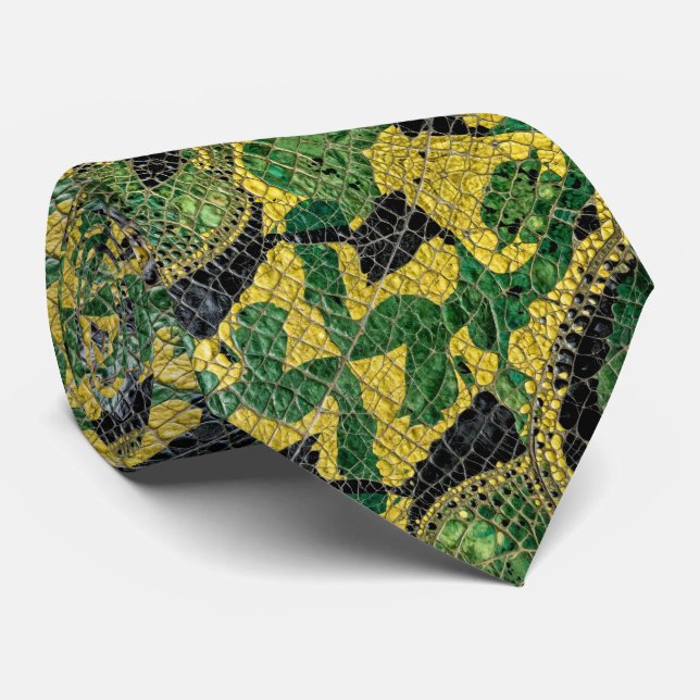 Green Yellow Alligator Crocodile Dragon Leather Tie (Rolled)
