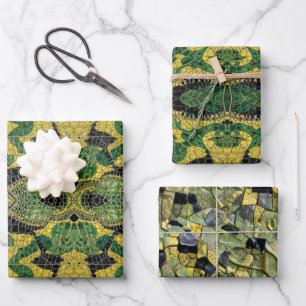 Green Yellow Alligator Crocodile Dragon Leather Wrapping Paper Sheet