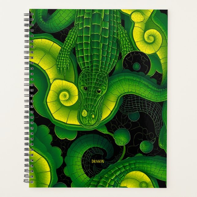 Green Yellow Alligator Crocodile Dragon Name Planner (Front)