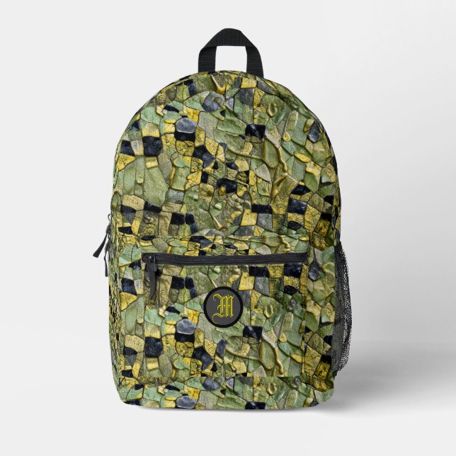 Green Yellow Alligator Crocodile Leather Monogram  Printed Backpack (Front)