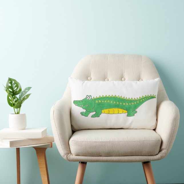 Green Yellow Alligator Gator Crocodile Croc Lumbar Cushion (Chair)