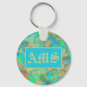 Green, yellow and blue drops abstract key ring