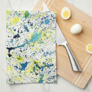 Green, Yellow, and Blue Watercolor Abstract Tea Towel