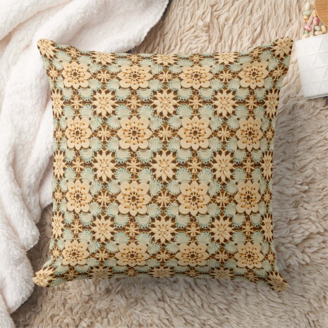 Green Yellow and Brown Faux Crochet Cushion (Blanket)