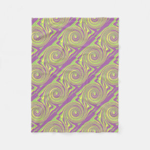 Green yellow and purple twirl pattern fleece blanket