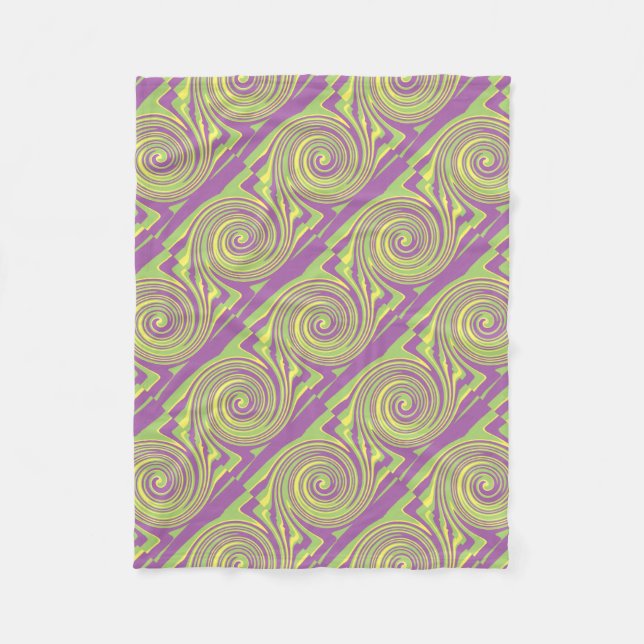 Green yellow and purple twirl pattern fleece blanket (Front)