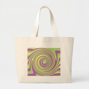 Green yellow and purple twirl pattern large tote bag