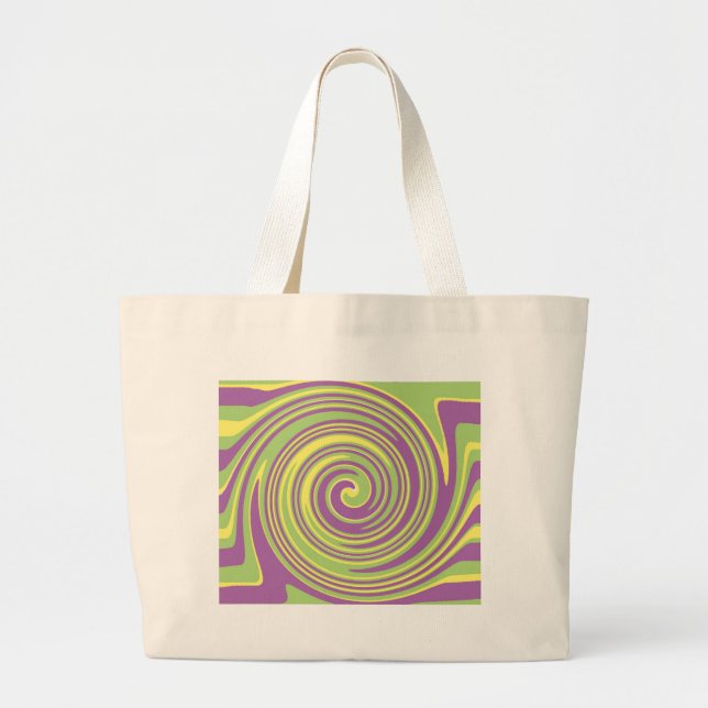 Green yellow and purple twirl pattern large tote bag (Front)