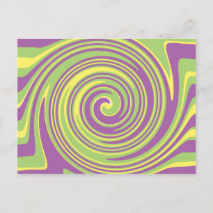 Green yellow and purple twirl pattern postcard