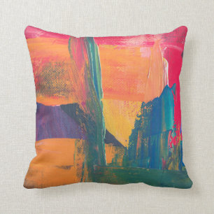 Green, yellow, and red abstract painting cushion