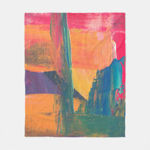 Green, yellow, and red abstract painting fleece blanket