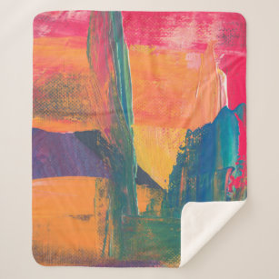 Green, yellow, and red abstract painting sherpa blanket