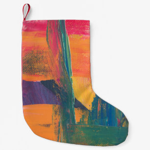 Green, yellow, and red abstract painting small christmas stocking