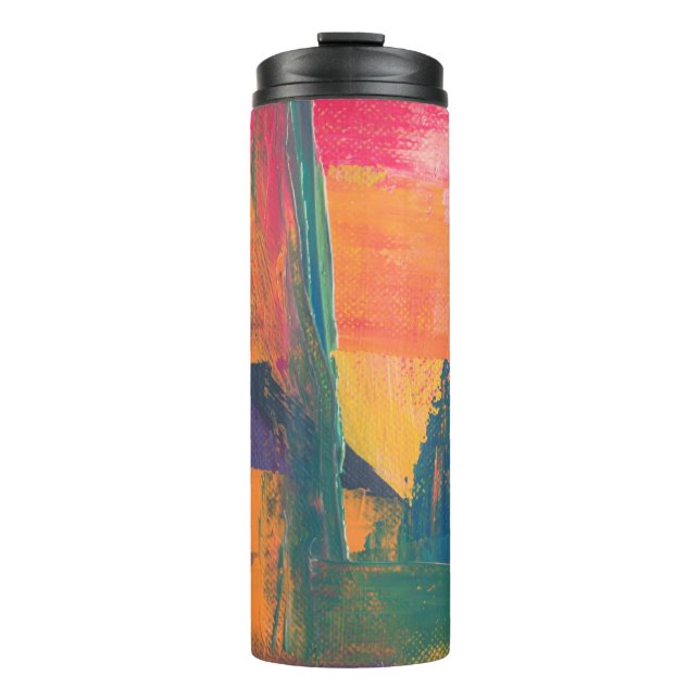 Green, yellow, and red abstract painting thermal tumbler (Front)