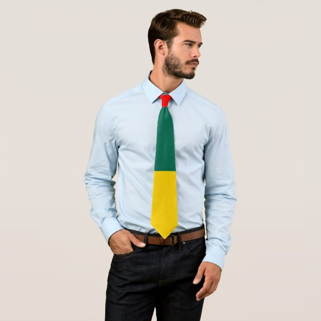 Green Yellow And Red Colour Block Print Tie (In Situ)