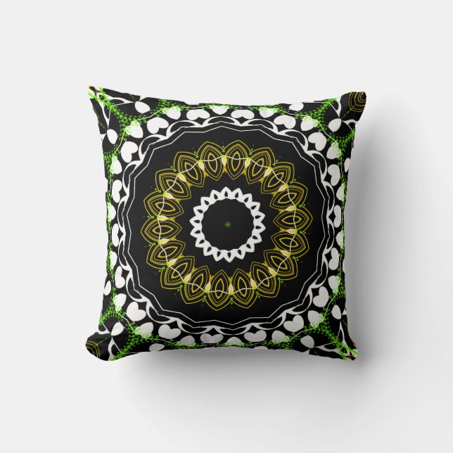 Green Yellow and White Pattern Design Pillow (Front)