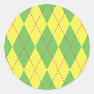 Green & Yellow Argyle Classic Round Sticker