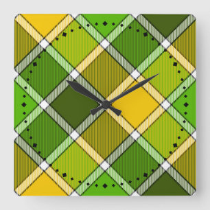 Green Yellow Argyle print Wall Clock