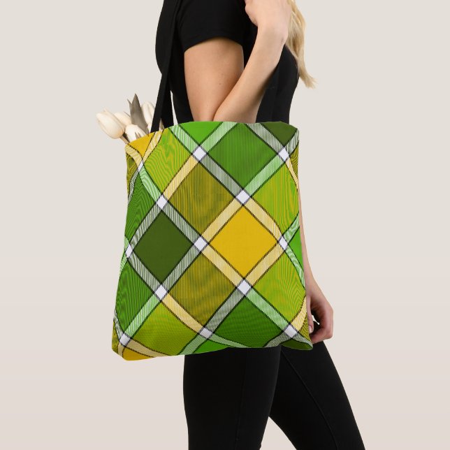 Green Yellow Argyle Tote Bag (Close Up)