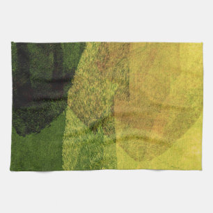 Green yellow black nature forest abstract painting tea towel