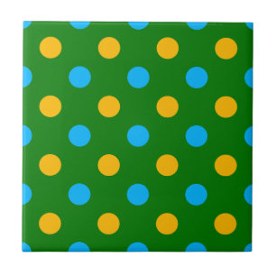 Green Yellow Black Polka Dots Design Ceramic Tile