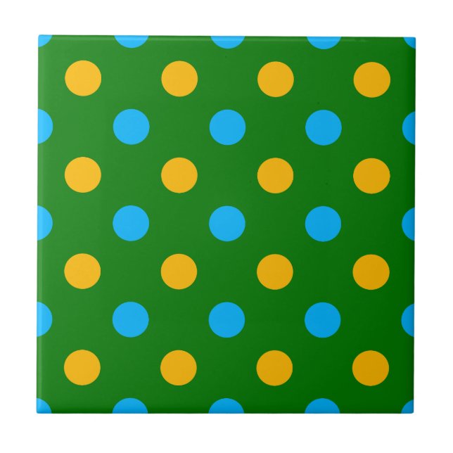 Green Yellow Black Polka Dots Design  Ceramic Tile (Front)