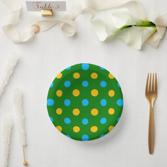 Green Yellow Black Polka Dots Design  Paper Plate (Wedding)