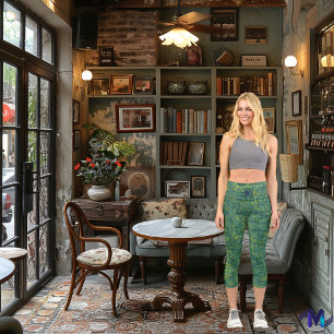 Green & Yellow Blending: Personalise Logo & Text Capri Leggings