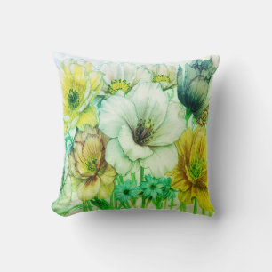 Green + Yellow Blooming Flowers Sofa Bed Chair Cushion