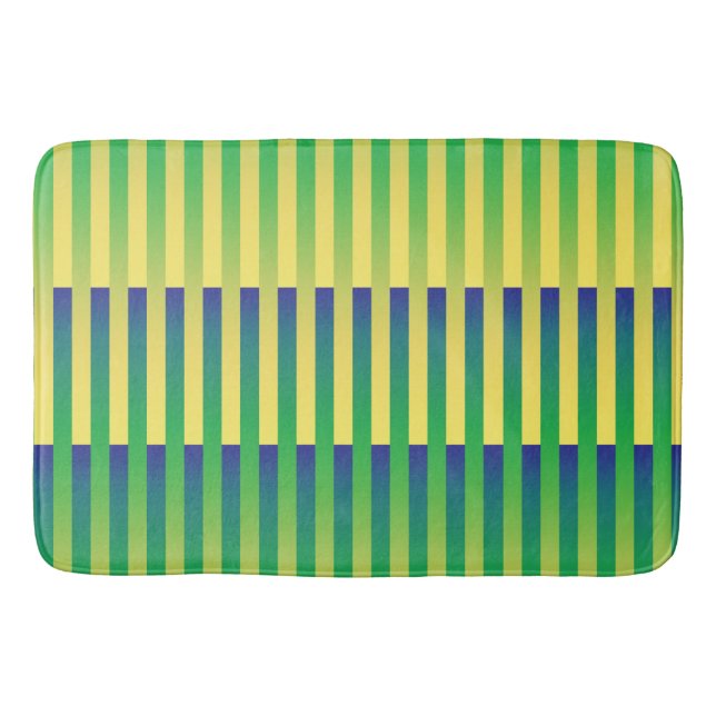 Green Yellow Blue Striped Pattern Bath Mat (Front)