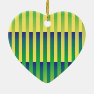 Green Yellow Blue Striped Pattern Ceramic Ornament