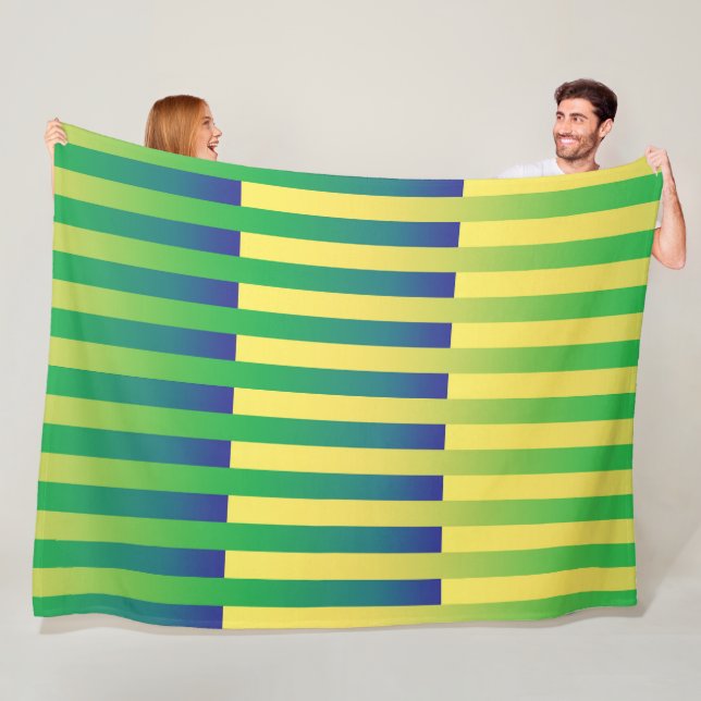 Green Yellow Blue Striped Pattern Fleece Blanket (In Situ)