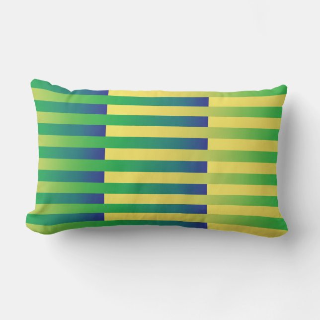 Green Yellow Blue Striped Pattern Lumbar Cushion (Front)