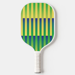 Green Yellow Blue Striped Pattern Pickleball Paddle