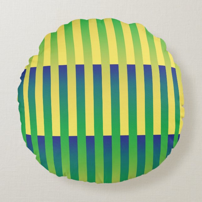 Green Yellow Blue Striped Pattern Round Cushion (Front)