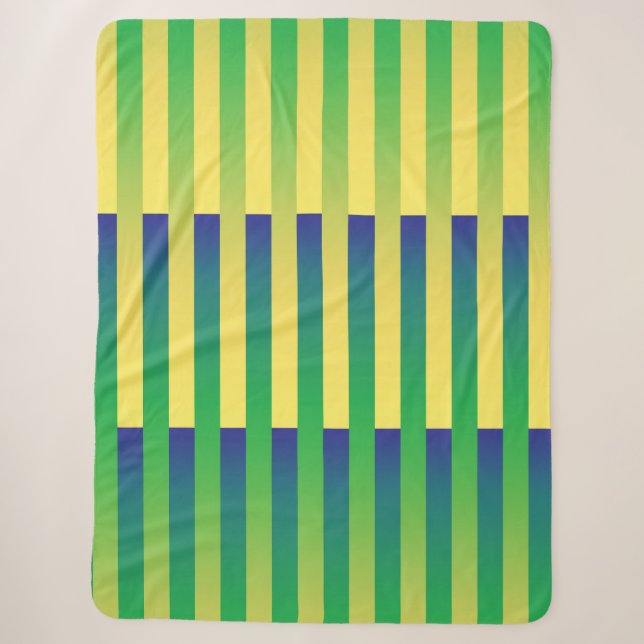 Green Yellow Blue Striped Pattern Sherpa Blanket (Front)