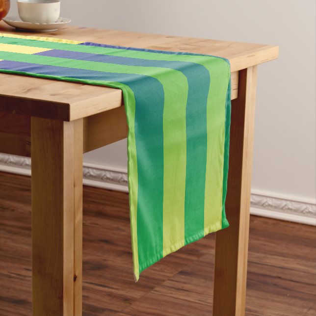 Green Yellow Blue Striped Pattern Short Table Runner (In Situ)