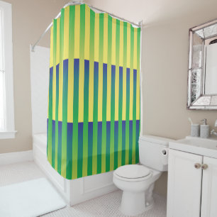 Green Yellow Blue Striped Pattern Shower Curtain