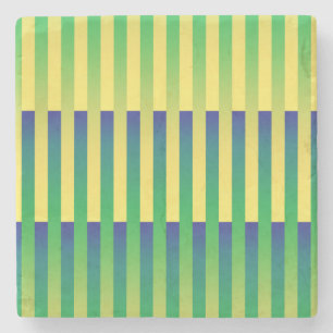 Green Yellow Blue Striped Pattern Stone Coaster