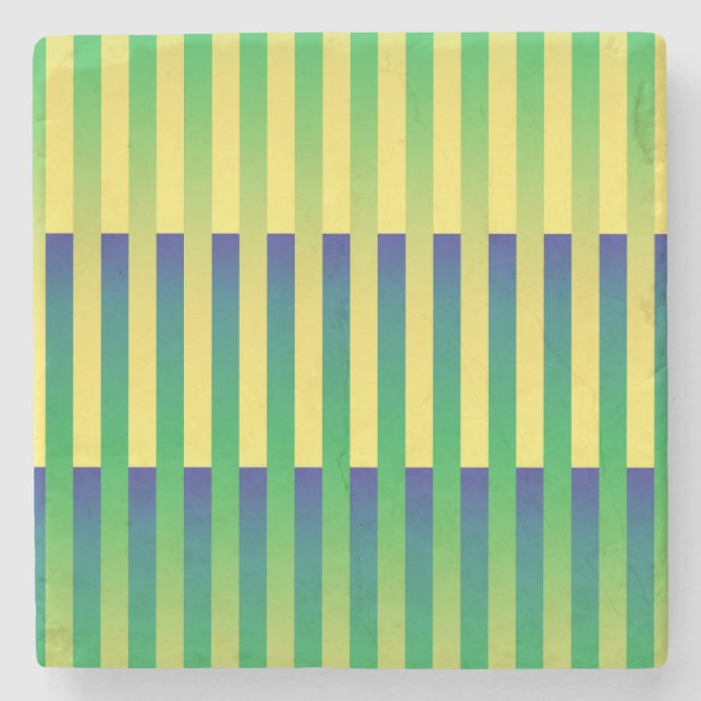 Green Yellow Blue Striped Pattern Stone Coaster (Front)